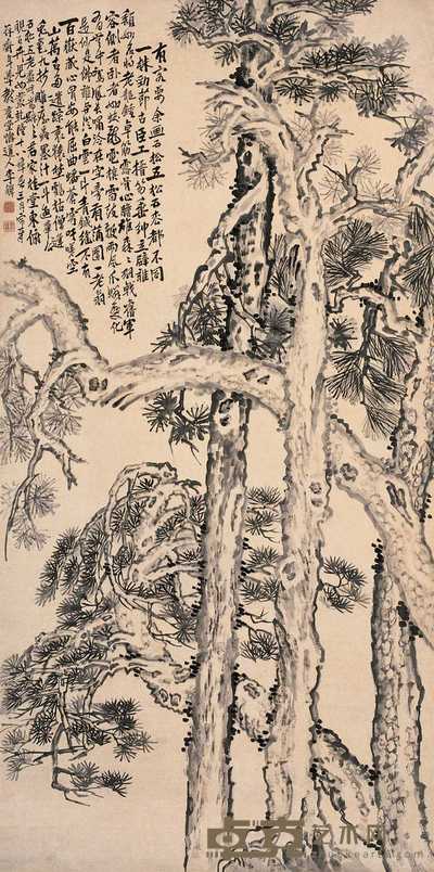 李鱓 五松图 立轴 180×90cm